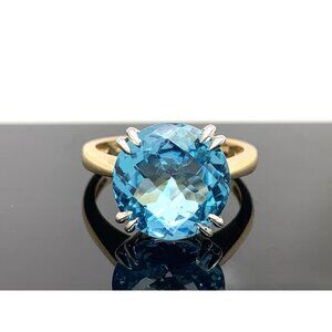 12mm Round Blue Gemstone Cocktail Ring 14k Gold Women's Estate Jewelry Size 7